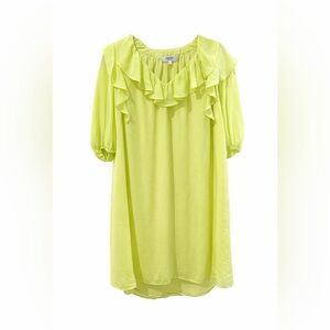 Crosby by Mollie Burch Chartreuse Ruffle Neck Shift Dress Size M
